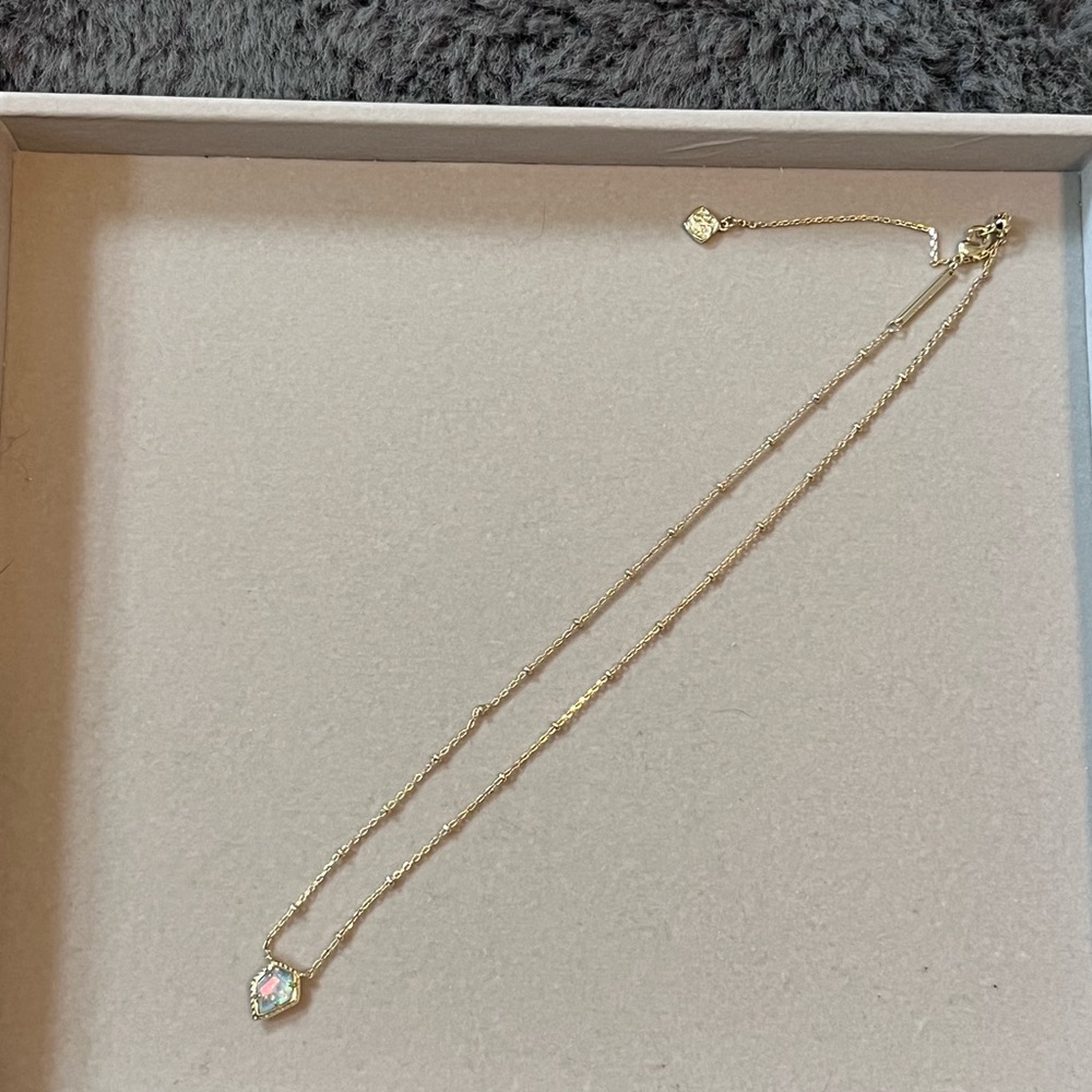 Kendra Scott Framed Tess Pendant Necklace. Gold/ Light Blue Kyocera Opal